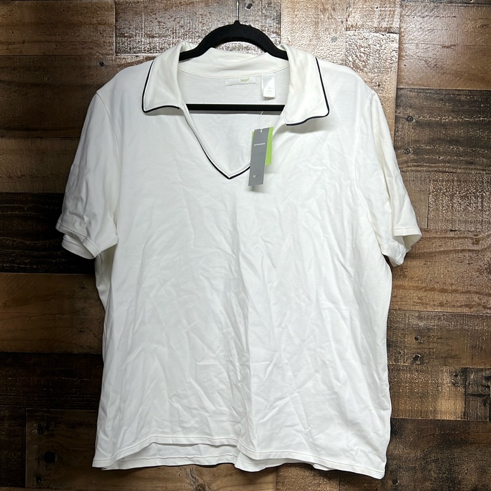 NWT Liz Golf Open Collar‎ Polo Shirt White Black Trim Women's Size 2X